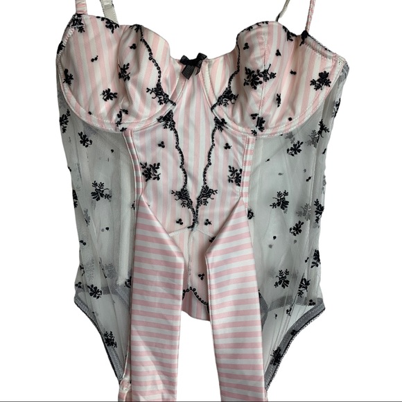 Victoria's Secret Corset Pink/White Black Garter Size 34B - Picture 2 of 11